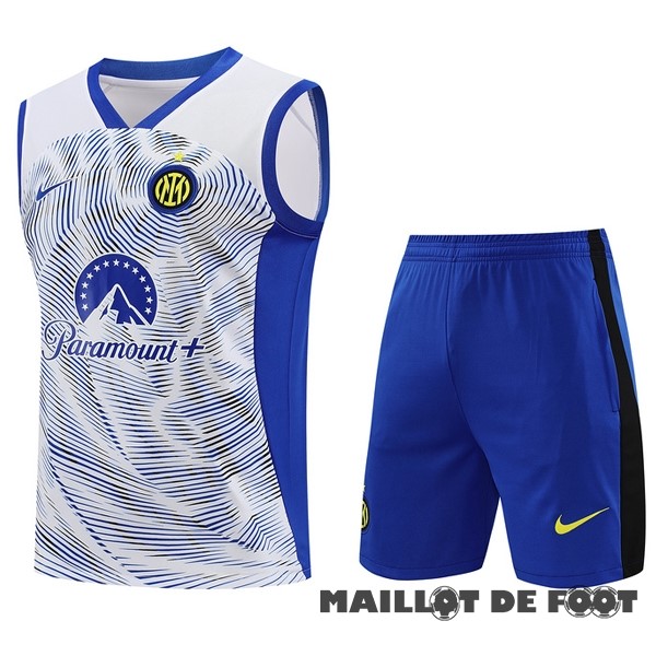 Foot Maillot Pas Cher Entrainement Sans Manches Ensemble Complet Inter Milán 2023 2024 Blanc Bleu