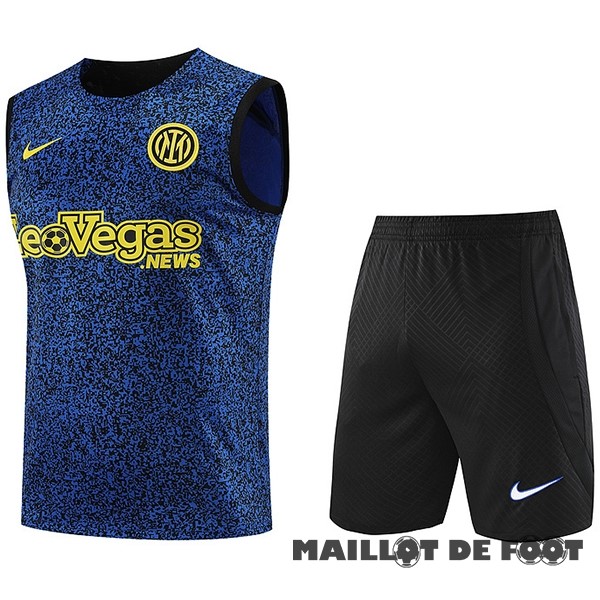 Foot Maillot Pas Cher Entrainement Sans Manches Ensemble Complet Inter Milán 2023 2024 Bleu Jaune Noir