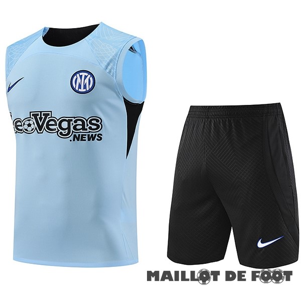 Foot Maillot Pas Cher Entrainement Sans Manches Ensemble Complet Inter Milán 2023 2024 Bleu Noir