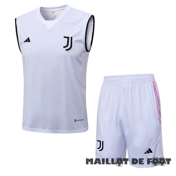 Foot Maillot Pas Cher Entrainement Sans Manches Ensemble Complet Juventus 2023 2024 Blanc Noir