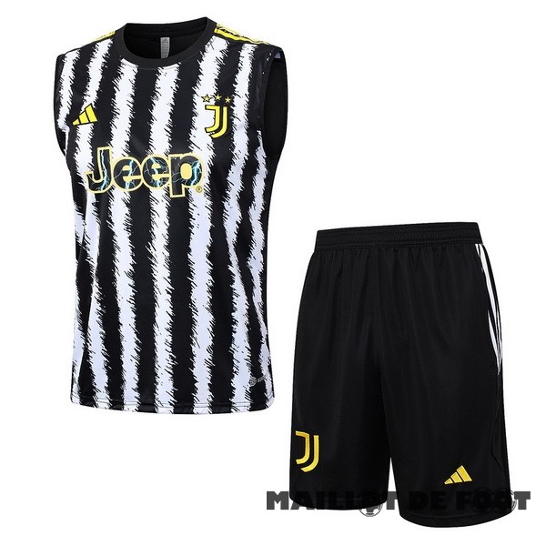 Foot Maillot Pas Cher Entrainement Sans Manches Ensemble Complet Juventus 2023 2024 Blanc Noir Jaune