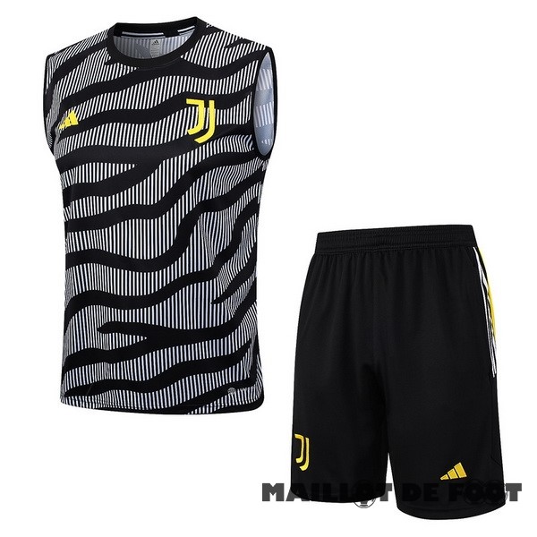 Foot Maillot Pas Cher Entrainement Sans Manches Ensemble Complet Juventus 2023 2024 Gris Noir Jaune