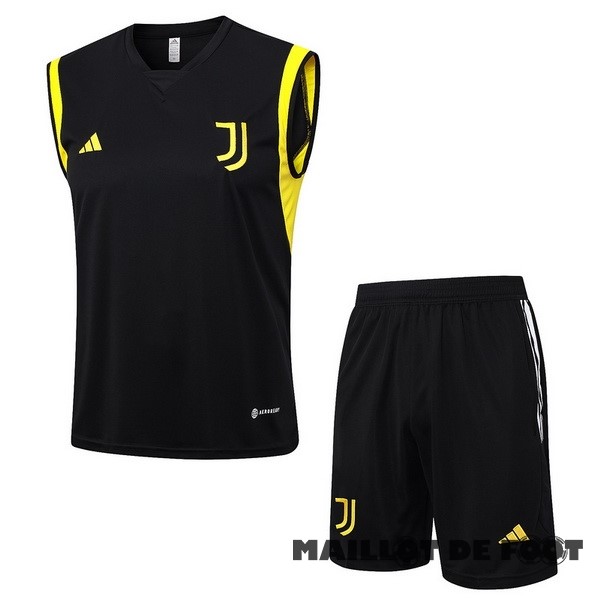 Foot Maillot Pas Cher Entrainement Sans Manches Ensemble Complet Juventus 2023 2024 Noir Jaune