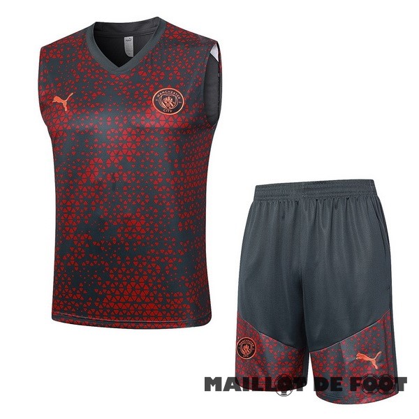 Foot Maillot Pas Cher Entrainement Sans Manches Ensemble Complet Manchester City 2023 2024 Rouge Gris