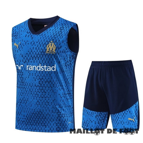 Foot Maillot Pas Cher Entrainement Sans Manches Ensemble Complet Marsella 2023 2024 Bleu