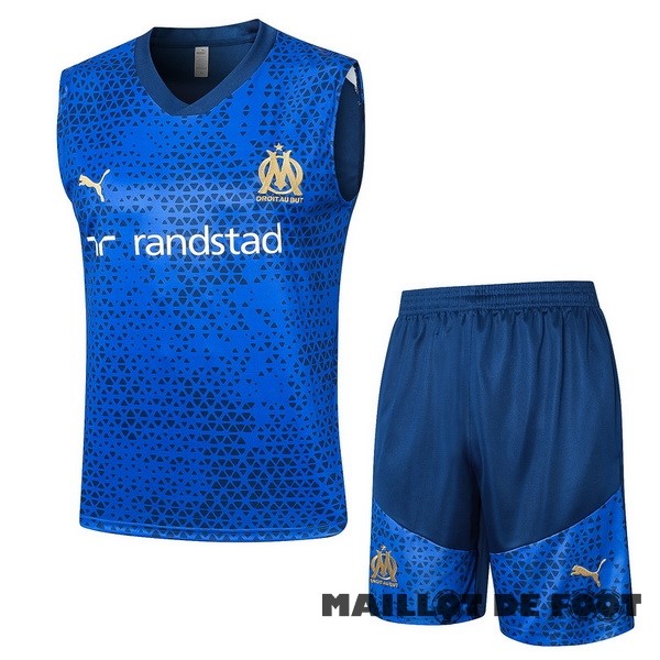 Foot Maillot Pas Cher Entrainement Sans Manches Ensemble Complet Marsella 2023 2024 Bleu Blanc