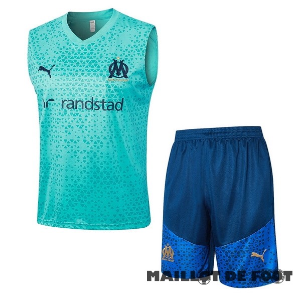 Foot Maillot Pas Cher Entrainement Sans Manches Ensemble Complet Marsella 2023 2024 Vert Bleu