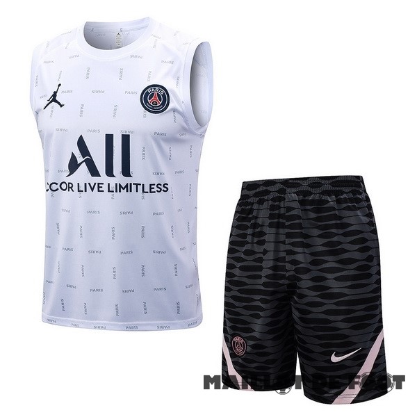 Foot Maillot Pas Cher Entrainement Sans Manches Ensemble Complet Paris Saint Germain 2023 2024 Blanc Noir Rose