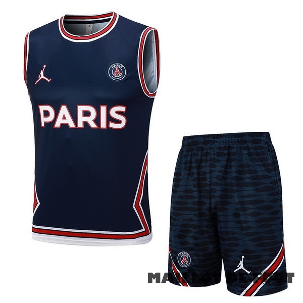 Foot Maillot Pas Cher Entrainement Sans Manches Ensemble Complet Paris Saint Germain 2023 2024 Bleu Marine Rouge