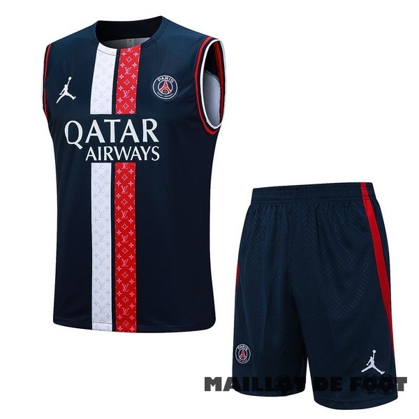 Foot Maillot Pas Cher Entrainement Sans Manches Ensemble Complet Paris Saint Germain 2023 2024 Bleu Marine Rouge Blanc