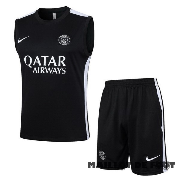 Foot Maillot Pas Cher Entrainement Sans Manches Ensemble Complet Paris Saint Germain 2023 2024 Noir Blanc