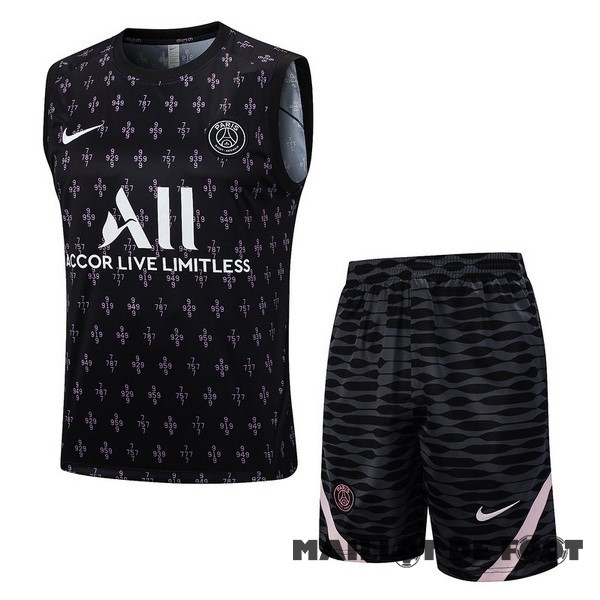 Foot Maillot Pas Cher Entrainement Sans Manches Ensemble Complet Paris Saint Germain 2023 2024 Noir Rose Blanc