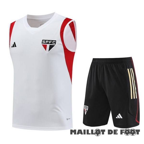 Foot Maillot Pas Cher Entrainement Sans Manches Ensemble Complet São Paulo 2023 2024 Blanc I Rouge Noir