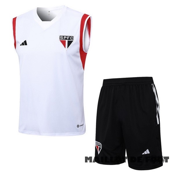 Foot Maillot Pas Cher Entrainement Sans Manches Ensemble Complet São Paulo 2023 2024 Blanc Rouge Noir