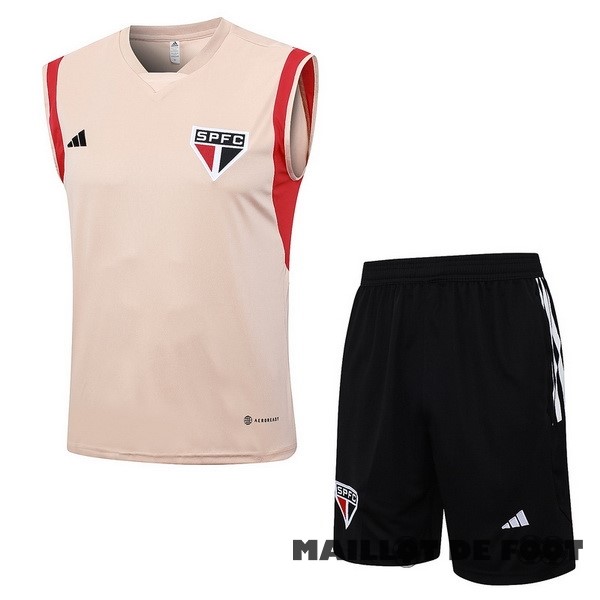 Foot Maillot Pas Cher Entrainement Sans Manches Ensemble Complet São Paulo 2023 2024 Jaune Orange