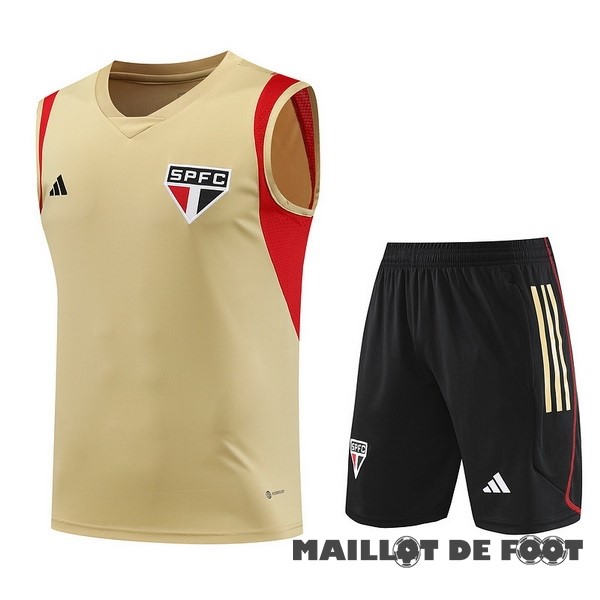 Foot Maillot Pas Cher Entrainement Sans Manches Ensemble Complet São Paulo 2023 2024 Jaune Rouge Noir