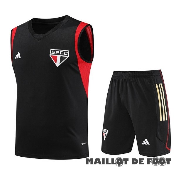 Foot Maillot Pas Cher Entrainement Sans Manches Ensemble Complet São Paulo 2023 2024 Noir Rouge