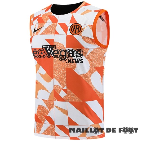 Foot Maillot Pas Cher Entrainement Sans Manches Inter Milán 2023 2024 Orange Blanc