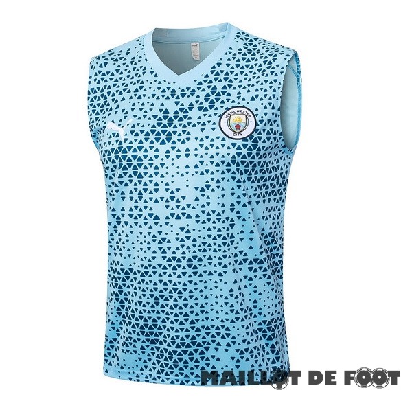 Foot Maillot Pas Cher Entrainement Sans Manches Manchester City 2023 2024 Bleu