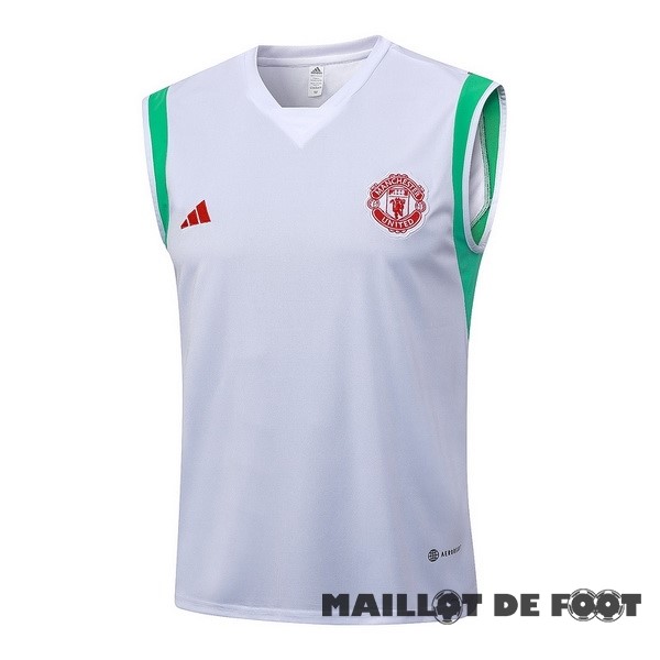 Foot Maillot Pas Cher Entrainement Sans Manches Manchester United 2023 2024 Blanc Vert