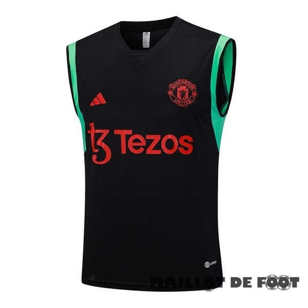 Foot Maillot Pas Cher Entrainement Sans Manches Manchester United 2023 2024 Noir Vert Rouge