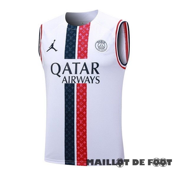 Foot Maillot Pas Cher Entrainement Sans Manches Paris Saint Germain 2023 2024 Blanc Rouge Bleu