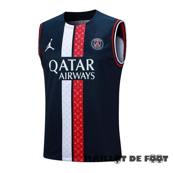 Foot Maillot Pas Cher Entrainement Sans Manches Paris Saint Germain 2023 2024 Bleu Marine Rouge Blanc