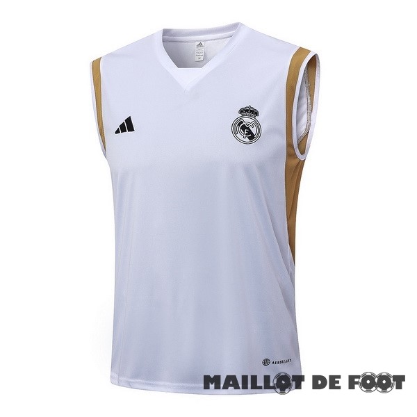Foot Maillot Pas Cher Maillot Sans Manches Real Madrid 2023 2024 Blanc I Jaune