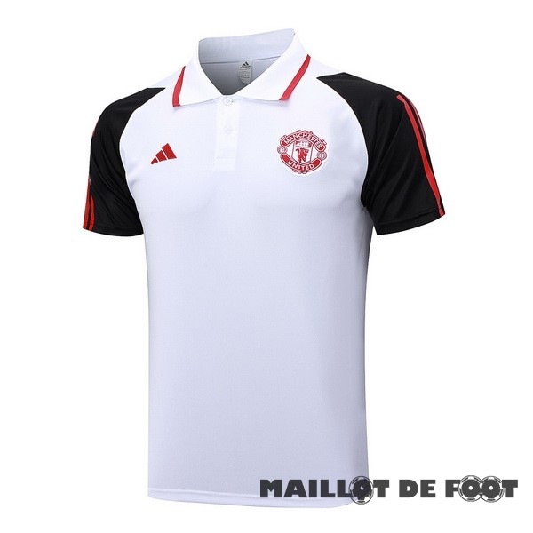 Foot Maillot Pas Cher Polo Manchester United 2023 2024 Blanc Noir Rouge