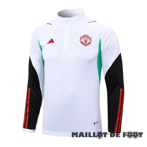 Foot Maillot Pas Cher Sudadera Entrainement Manchester United 2023 2024 Blanc Noir Vert