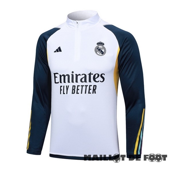 Foot Maillot Pas Cher Sudadera Entrainement Real Madrid 2023 2024 Blanc Bleu