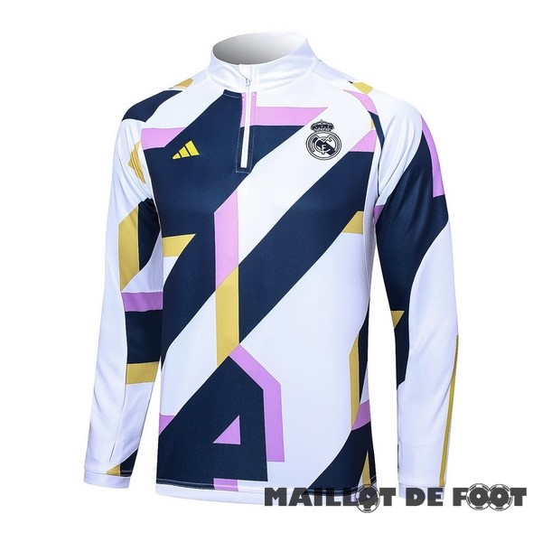 Foot Maillot Pas Cher Sudadera Entrainement Real Madrid 2023 2024 Blanc Bleu Purpura