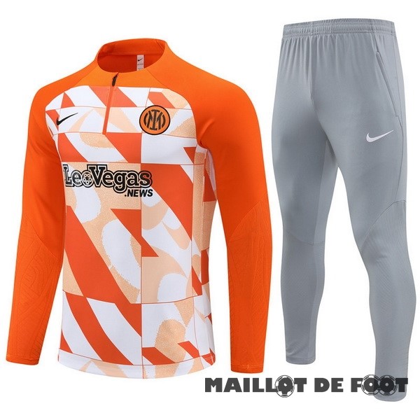 Foot Maillot Pas Cher Conjunto Completo Sudadera Entrainement Enfant Inter Milán 2023 2024 Orange Gris