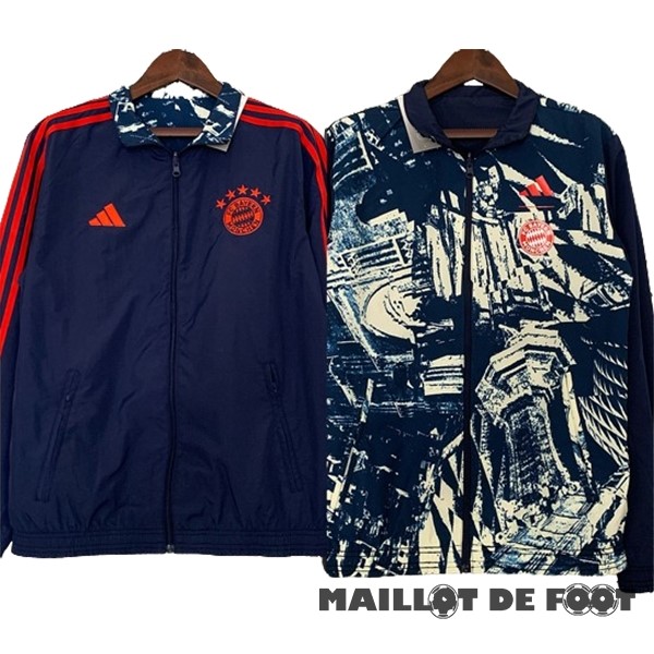 Foot Maillot Pas Cher Coupe Vent Bayern Múnich 2023 2024 Bleu Marine Rouge