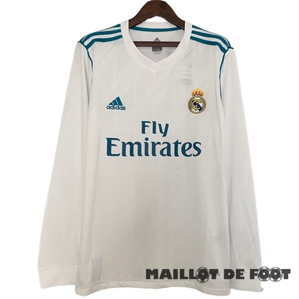 Foot Maillot Pas Cher Domicile Manches Longues Real Madrid Retro 2017 2018 Blanc