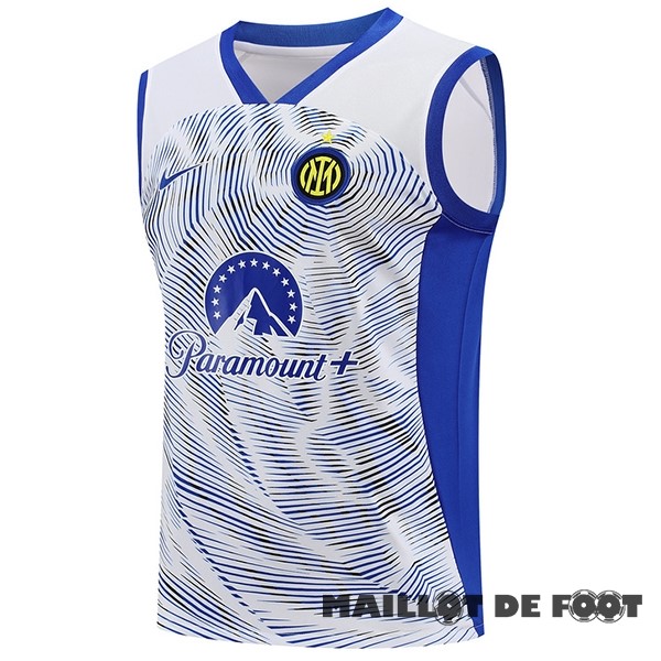 Foot Maillot Pas Cher Entrainement Sans Manches Inter Milán 2023 2024 Blanc Bleu