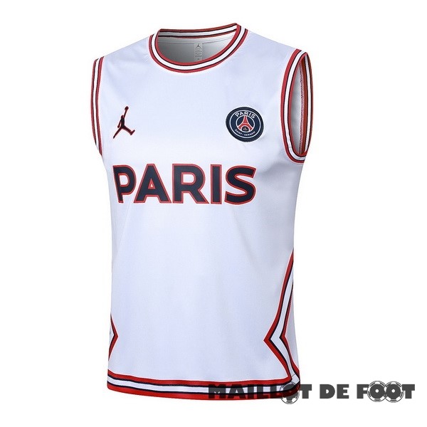 Foot Maillot Pas Cher Entrainement Sans Manches Paris Saint Germain 2023 2024 Blanc Rouge