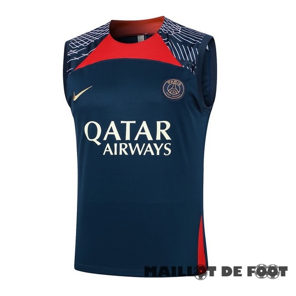 Foot Maillot Pas Cher Entrainement Sans Manches Paris Saint Germain 2023 2024 Bleu Rouge Purpura