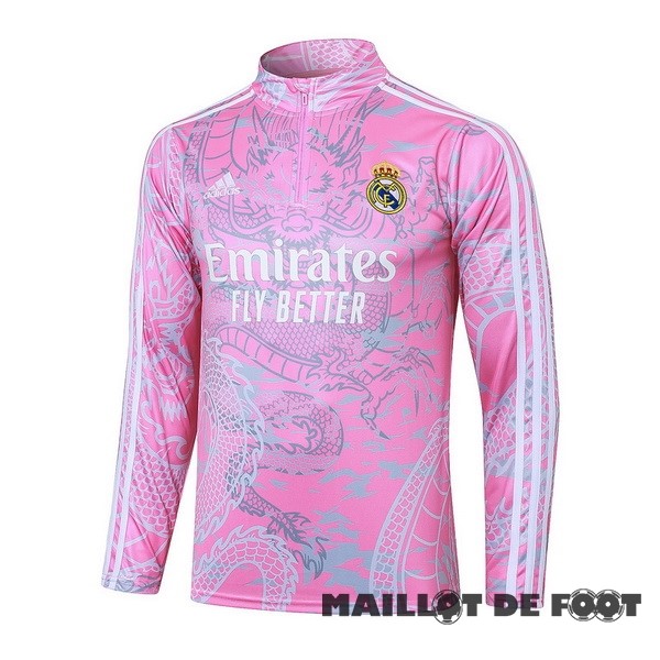 Foot Maillot Pas Cher Ropa Deportiva Con Cremallera Larga Real Madrid 2023 2024 Rose Blanc