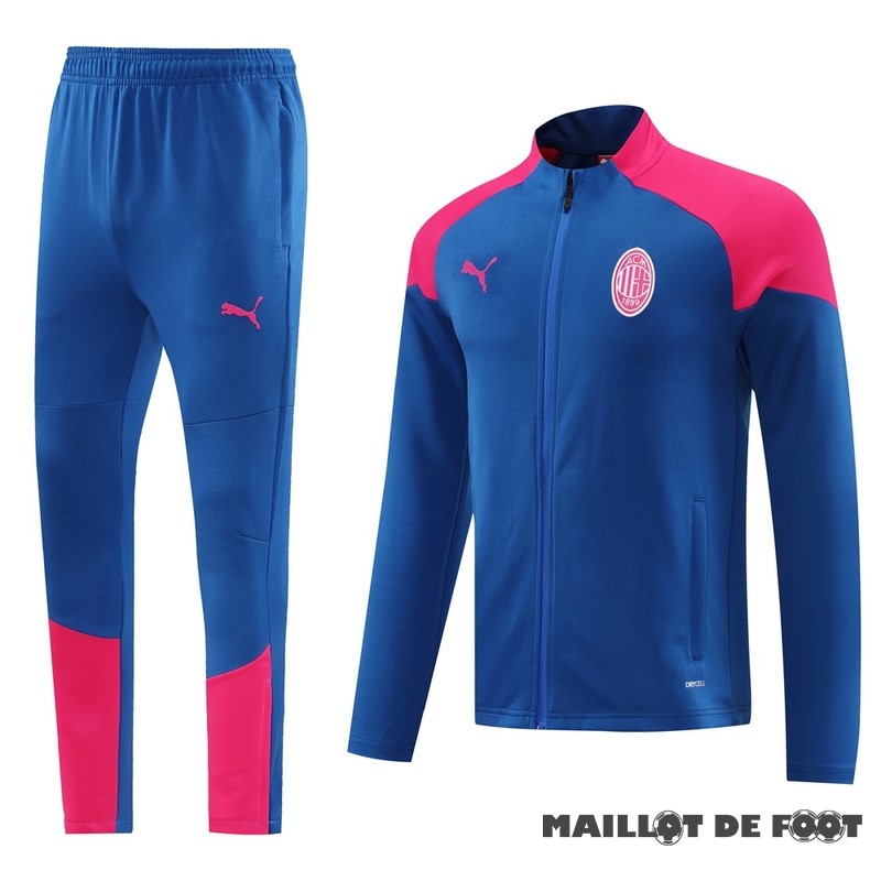 Foot Maillot Pas Cher Ensemble Complet Ropa Deportiva Con Cremallera Larga AC Milan 2024 2025 Bleu Rose