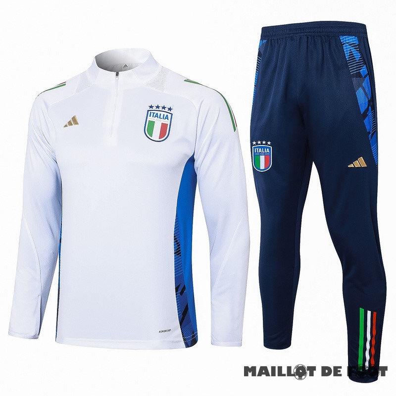 Foot Maillot Pas Cher Ensemble Complet Sudadera Entrainement Italie 2024 Blanc Bleu Marine