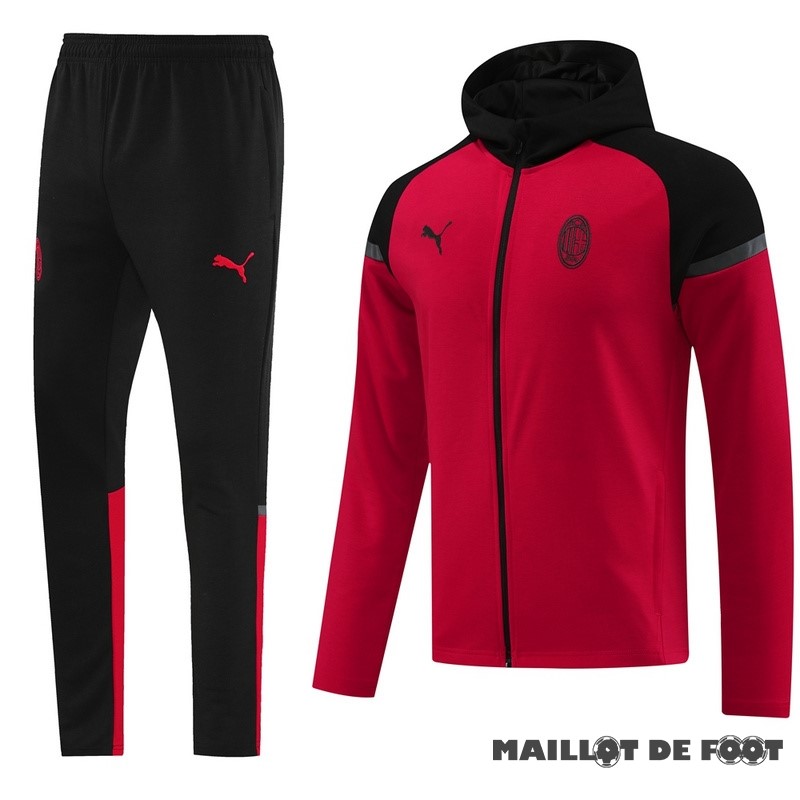 Foot Maillot Pas Cher Ensemble Complet Sweat Shirt Capuche AC Milan 2024 2025 Noir Rouge