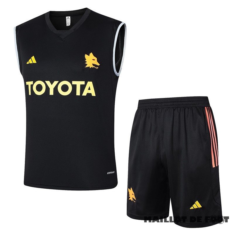 Foot Maillot Pas Cher Entrainement Sans Manches Ensemble Complet AS Roma 2023 2024 Noir