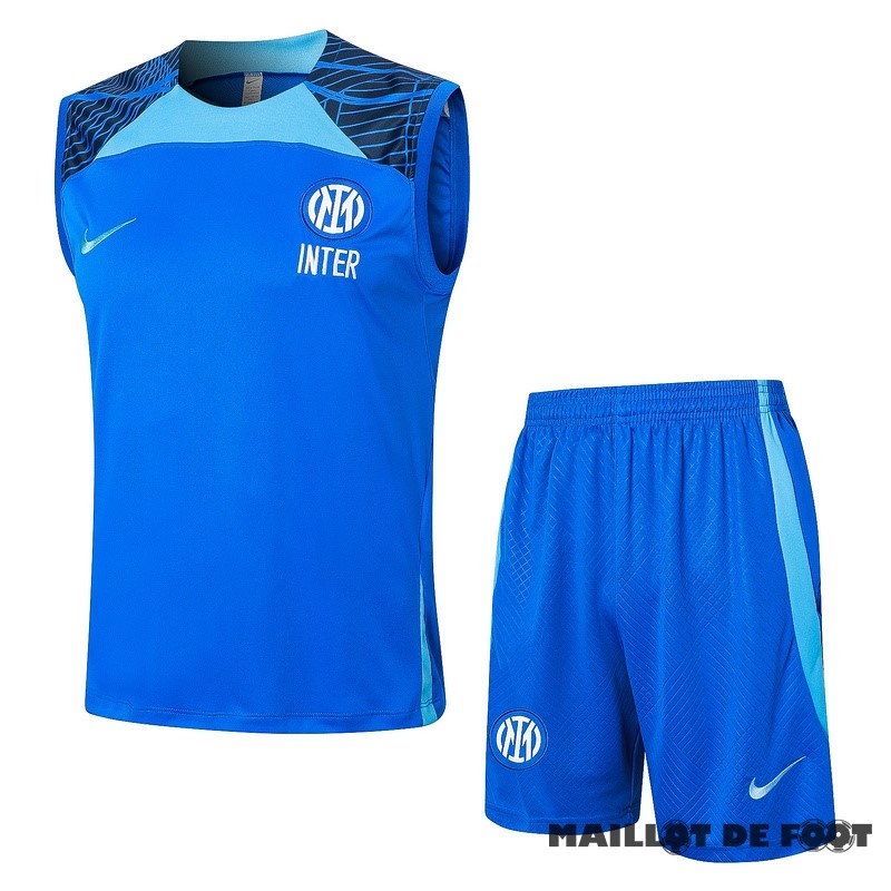 Foot Maillot Pas Cher Entrainement Sans Manches Ensemble Complet Inter Milán 2024 2025 Bleu