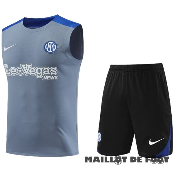 Foot Maillot Pas Cher Entrainement Sans Manches Ensemble Complet Inter Milán 2024 2025 Gris Bleu