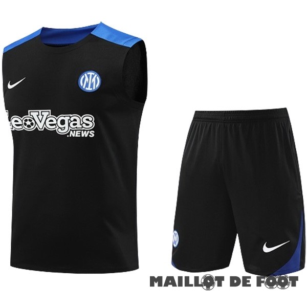 Foot Maillot Pas Cher Entrainement Sans Manches Ensemble Complet Inter Milán 2024 2025 Noir Bleu