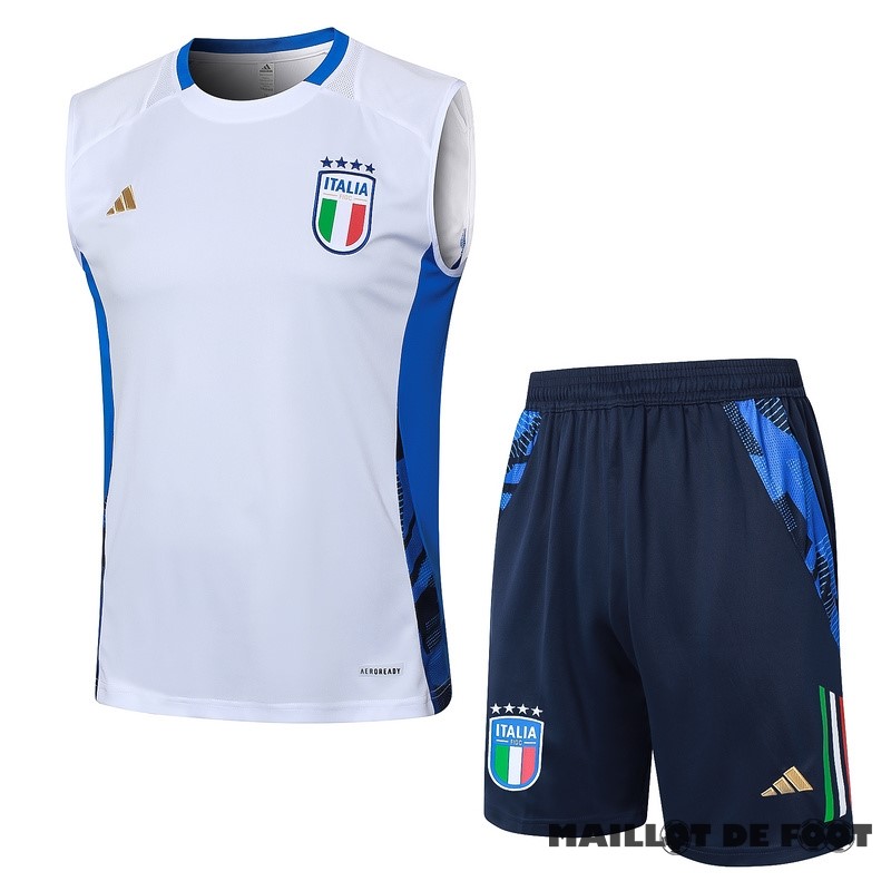 Foot Maillot Pas Cher Entrainement Sans Manches Ensemble Complet Italie 2024 Blanc Bleu Marine