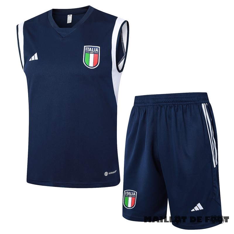 Foot Maillot Pas Cher Entrainement Sans Manches Ensemble Complet Italie 2024 Bleu Marine