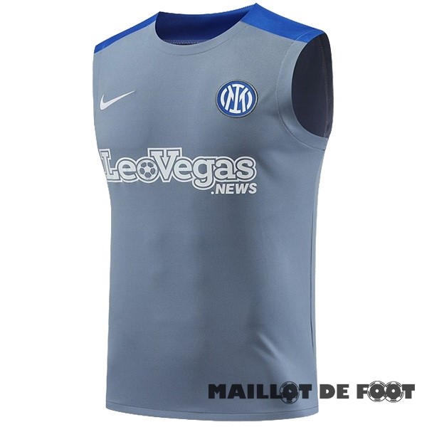 Foot Maillot Pas Cher Entrainement Sans Manches Inter Milán 2024 2025 Gris Bleu