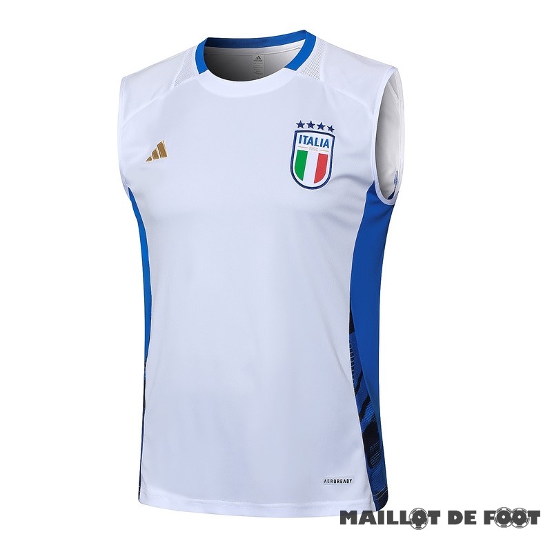 Foot Maillot Pas Cher Entrainement Sans Manches Italie 2024 Blanc Bleu